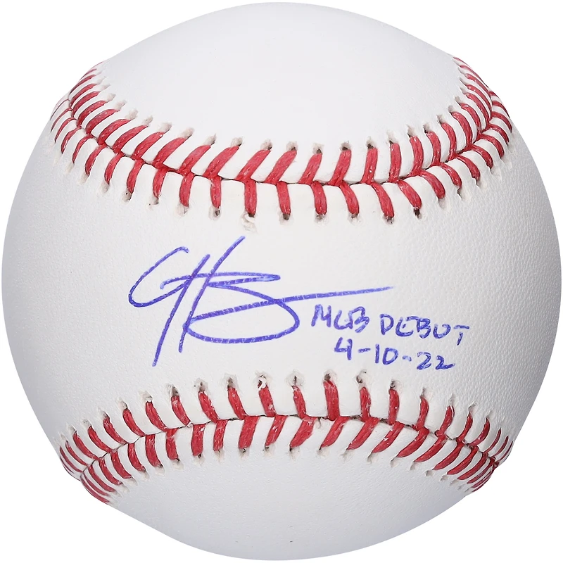 Hunter Greene, joueur des Cincinnati Reds, a autographié une balle de baseball Rawlings avec l'inscription « MLB Debut 4-10-22 »