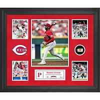 Collage encadré de 5 photos de Hunter Greene Cincinnati Reds avec un morceau de ballon utilisé lors du match