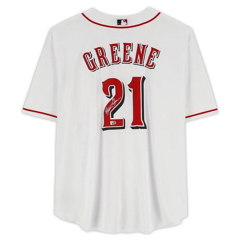 Maillot réplique Nike autographié de Hunter Greene, blanc, des Reds de Cincinnati