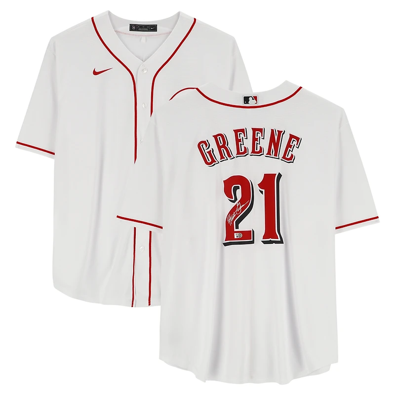 Maillot réplique Nike autographié de Hunter Greene, blanc, des Reds de Cincinnati