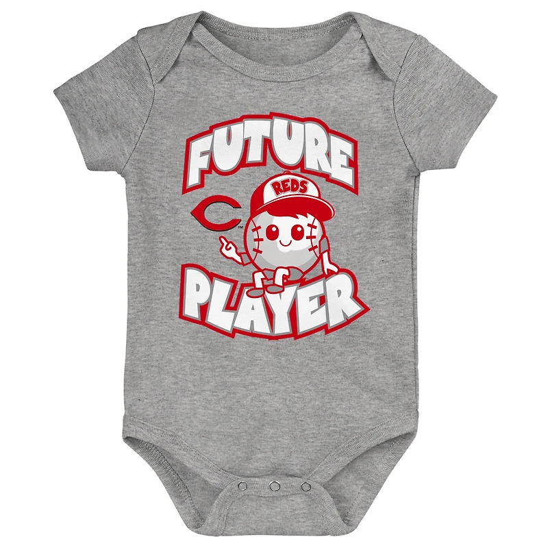 Lot de trois bodys pour bébés gris chiné/rouge/blanc Cincinnati Reds Minor League Player