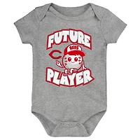 Lot de trois bodys pour bébés gris chiné/rouge/blanc Cincinnati Reds Minor League Player