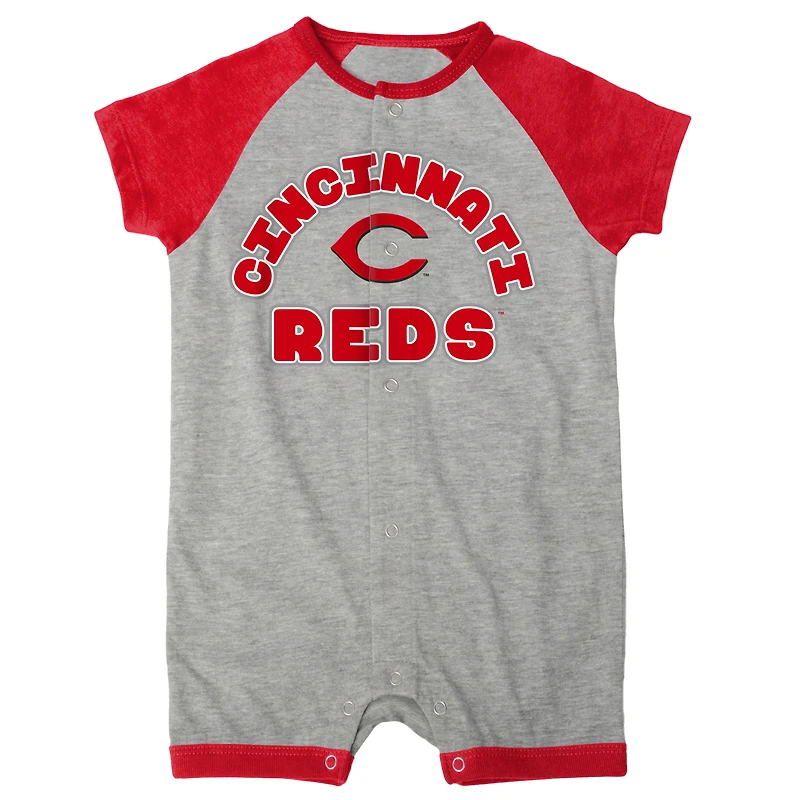 Barboteuse à boutons-pression raglan Extra Base Hit Cincinnati Reds gris chiné pour bébé
