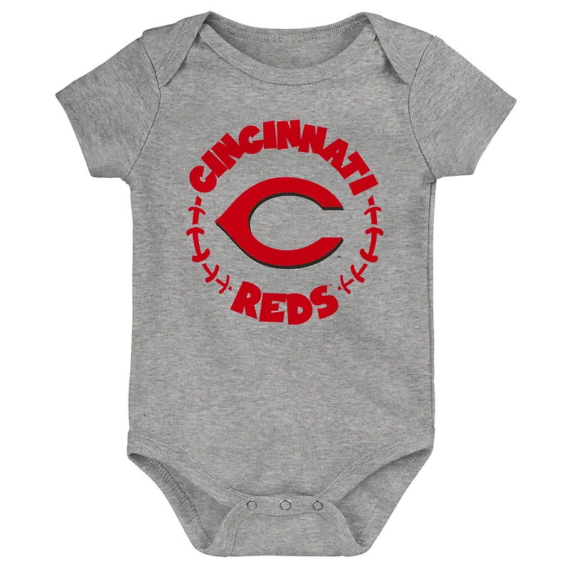 Lot de 3 bodys rouge/blanc/gris chiné Cincinnati Reds Biggest Little Fan pour bébé