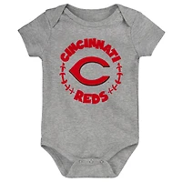Lot de 3 bodys rouge/blanc/gris chiné Cincinnati Reds Biggest Little Fan pour bébé