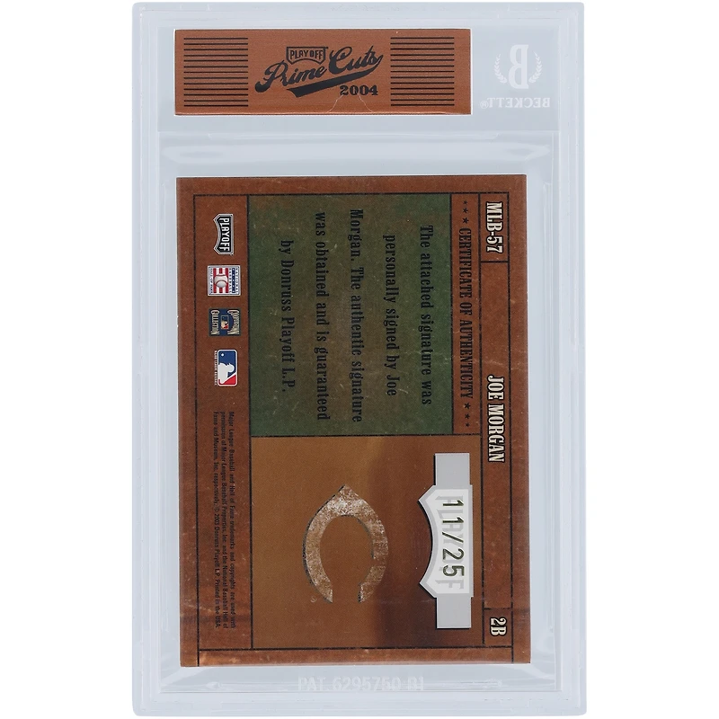 Carte autographiée par Joe Morgan des Reds de Cincinnati, Prime Cuts des séries éliminatoires 2004, n° MLB-57, n° 11
