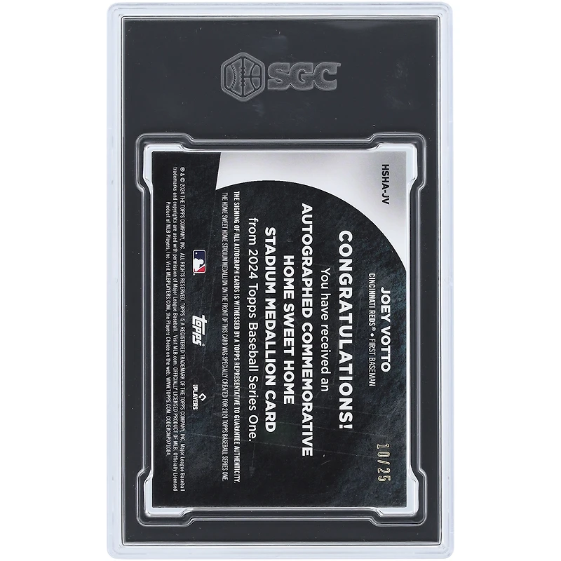 Carte relique autographiée 2024 Topps Home Sweet Home Medallion #HSHA-JV #10/25 SGC authentifiée 9/10 de Joey Votto Cincinnati Reds