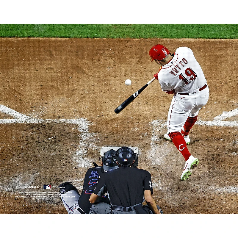 Joey Votto Cincinnati Reds Unsigned Hitting White Jersey Photograph