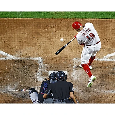 Joey Votto Cincinnati Reds Unsigned Hitting White Jersey Photograph
