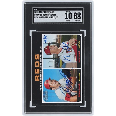 Johnny Bench & Nick Senzel Cincinnati Reds Autographed 2020 Topps Heritage Real One Dual #RODA-BS #2/25 SGC Authenticated 8/10 Card