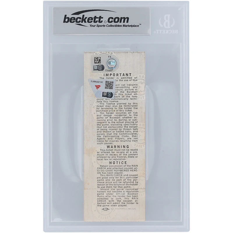 Johnny Bench Cincinnati Reds 1975 World Series Game 2 Beckett Fanatics Witnessed Authenticated 7/10 Ticket from October 12, 1975