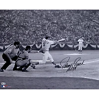 Johnny Bench Cincinnati Reds Autographed 16" x 20" Black & White Hitting Photograph with "HOF 89" Inscription