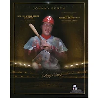 Photo autographiée de Johnny Bench, joueur des Reds de Cincinnati, datant de ses années d'or (40 x 50 cm).