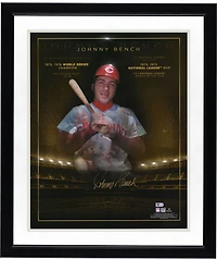 Photo autographiée de Johnny Bench, joueur des Reds de Cincinnati, datant de ses années d'or (40 x 50 cm).