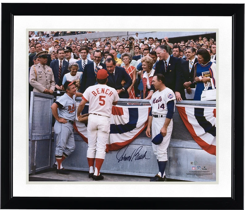 Johnny Bench Cincinnati Reds Autographed 16" x 20" Photograph with Richard Nixon Earl Weaver and Gil Hodges