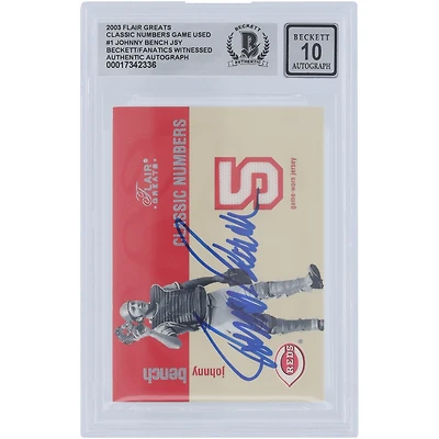 Johnny Bench Cincinnati Reds Autographed 2003 Fleer Flair Greats Classic Numbers Jersey Relic #JB Beckett Fanatics Witnessed Authenticated 10 Card 