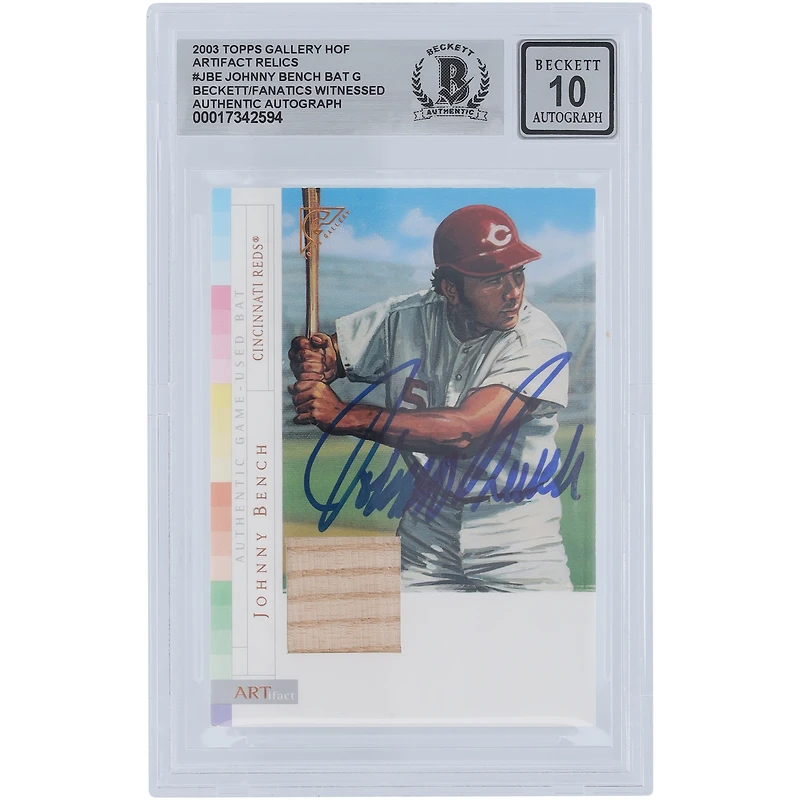 Johnny Bench Cincinnati Reds Autographed 2003 Topps Gallery Artifacts Bat Relic #AR-JBE Beckett Fanatics Witnessed Authenticated 10 Card 