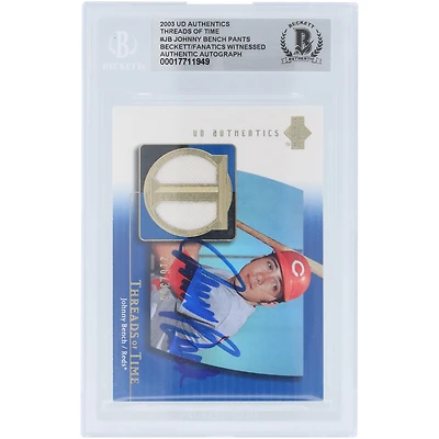 Johnny Bench Cincinnati Reds Autographed 2003 Upper Deck Authentics Threads of Time Jersey Relic #TT-JB Beckett Fanatics Witnessed Authenticated Card 
