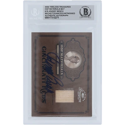 Johnny Bench Cincinnati Reds Autographed 2004 Donruss Timeless Treasures HOF Materials Bat Relic #HOF-19 #/25 Beckett Fanatics Witnessed Authenticated Card 