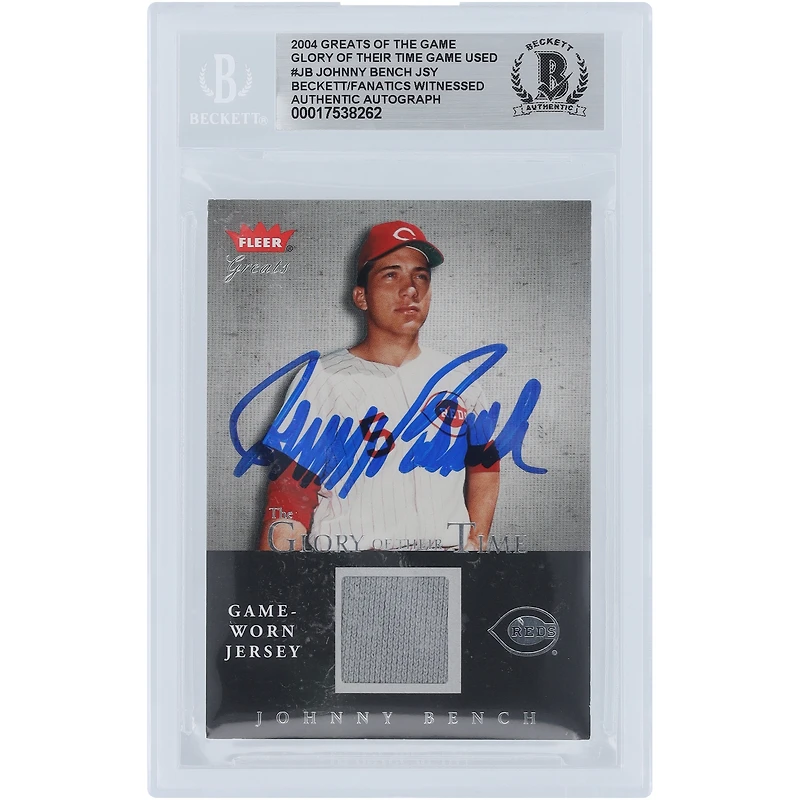 Johnny Bench Cincinnati Reds Autographed 2004 Fleer Greats Of The Game Glory Of Their Time Jersey Relic #GOT-JB #/250 Beckett Fanatics Witnessed Authenticated Card