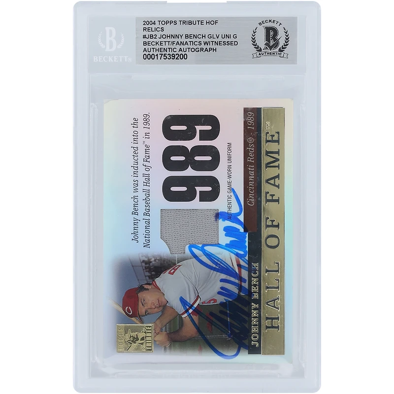Johnny Bench Cincinnati Reds Autographed 2004 Topps Tribute Hall of Fame Jersey Relic #TR-JB2 Beckett Fanatics Witnessed Authenticated Card