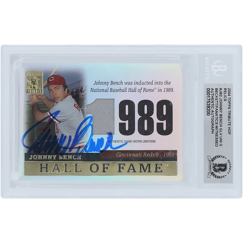 Johnny Bench Cincinnati Reds Autographed 2004 Topps Tribute Hall of Fame Jersey Relic #TR-JB2 Beckett Fanatics Witnessed Authenticated Card