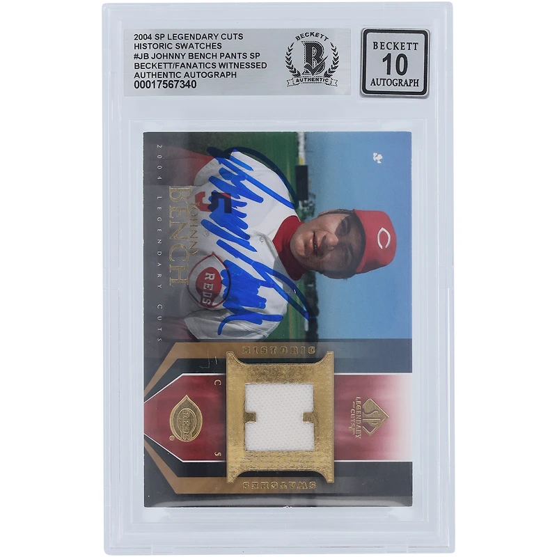 Johnny Bench Cincinnati Reds Autographed 2004 Upper Deck SP Legendary Cuts Historic Swatches Jersey Relic #HS-JB Beckett Fanatics Witnessed Authenticated 10 Card