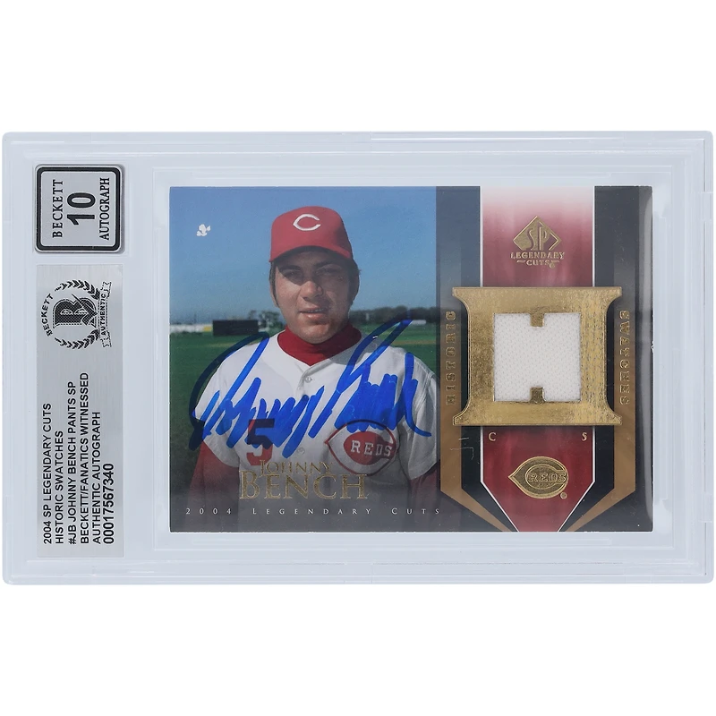 Johnny Bench Cincinnati Reds Autographed 2004 Upper Deck SP Legendary Cuts Historic Swatches Jersey Relic #HS-JB Beckett Fanatics Witnessed Authenticated 10 Card