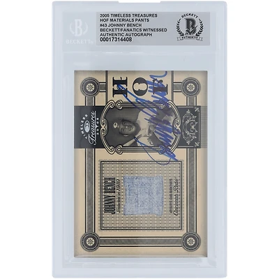 Johnny Bench Cincinnati Reds Autographed 2005 Donruss Timeless Treasures HOF Materials Jersey Relic #HOF-43 #/50 Beckett Fanatics Witnessed Authenticated Card 