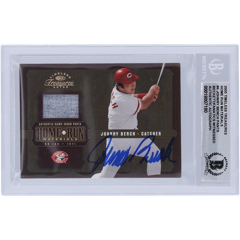 Johnny Bench Cincinnati Reds Autographed 2005 Donruss Timeless Treasures Home Run Materials Jersey Relic #HRM-4 #/71 Beckett Fanatics Witnessed Authenticated 10 Card