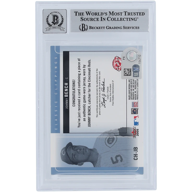 V106832 REDS Johnny Bench Cincinnati Reds Autographié 2005 Fleer Classic Clippings Cut Of History Jersey Relic #CH-JB Beckett Fanatics Witnessed Authenticated 10 Card Johnny Bench AUT FEE TRADING CARDS 45666 AUTTRC CA01B00103