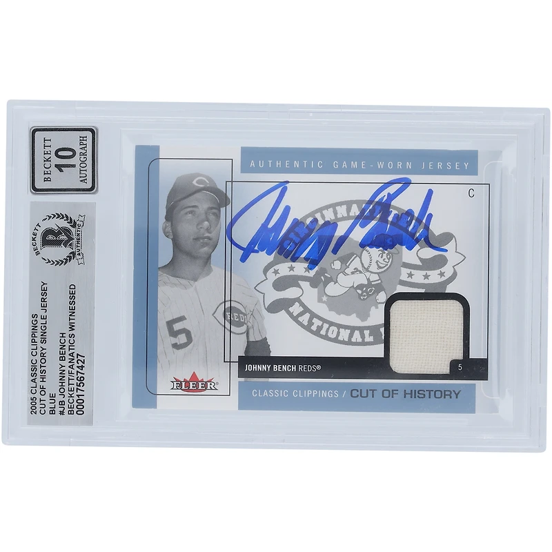 V106832 REDS Johnny Bench Cincinnati Reds Autographié 2005 Fleer Classic Clippings Cut Of History Jersey Relic #CH-JB Beckett Fanatics Witnessed Authenticated 10 Card Johnny Bench AUT FEE TRADING CARDS 45666 AUTTRC CA01B00103