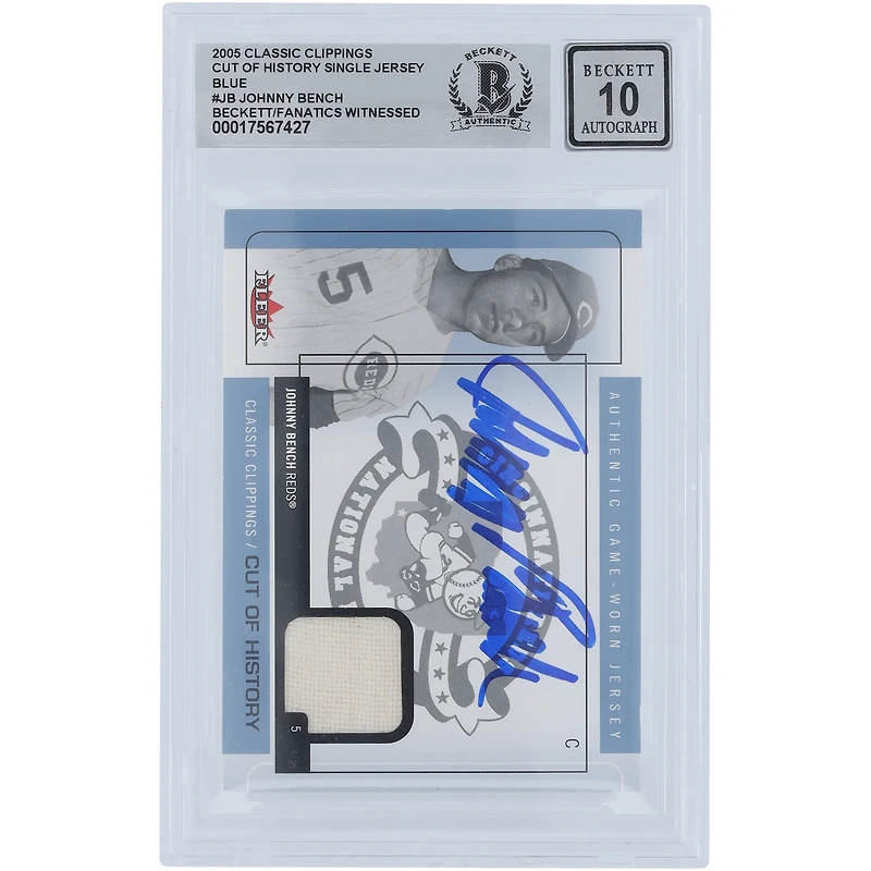 V106832 REDS Johnny Bench Cincinnati Reds Autographié 2005 Fleer Classic Clippings Cut Of History Jersey Relic #CH-JB Beckett Fanatics Witnessed Authenticated 10 Card Johnny Bench AUT FEE TRADING CARDS 45666 AUTTRC CA01B00103