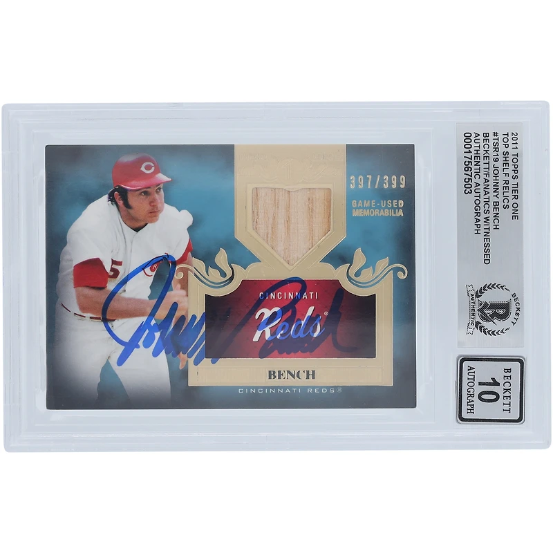 V106832 REDS Johnny Bench Cincinnati Reds Autographié 2011 Topps Tier One Top Shelf Bat Relic #TSR19 #/399 Beckett Fanatics Witnessed Authenticated 10 Card Johnny Bench AUT TPP TRADING CARDS 45666 AUTTRC CA01B00106