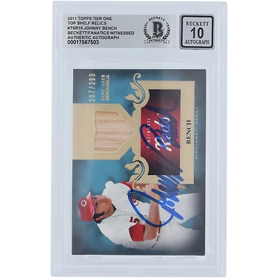 V106832 REDS Johnny Bench Cincinnati Reds Autographié 2011 Topps Tier One Top Shelf Bat Relic #TSR19 #/399 Beckett Fanatics Witnessed Authenticated 10 Card Johnny Bench AUT TPP TRADING CARDS 45666 AUTTRC CA01B00106