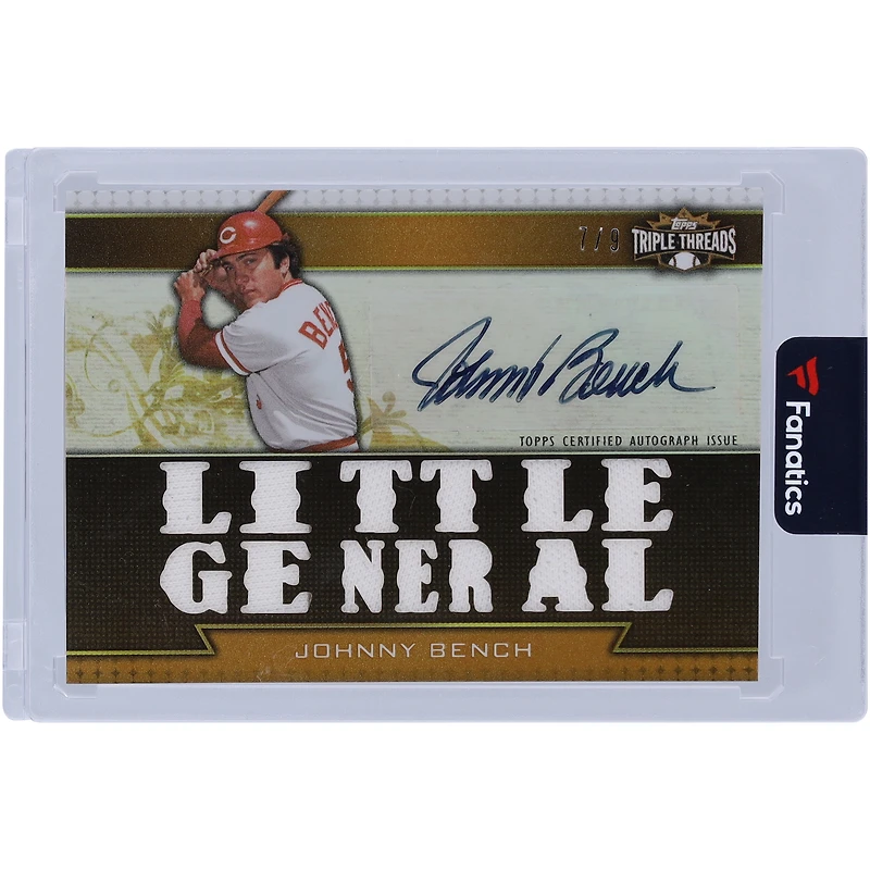 Johnny Bench Cincinnati Reds Autographed 2011 Topps Triple Threads Game Used Relic #TTAR-156 #7/9 Card
