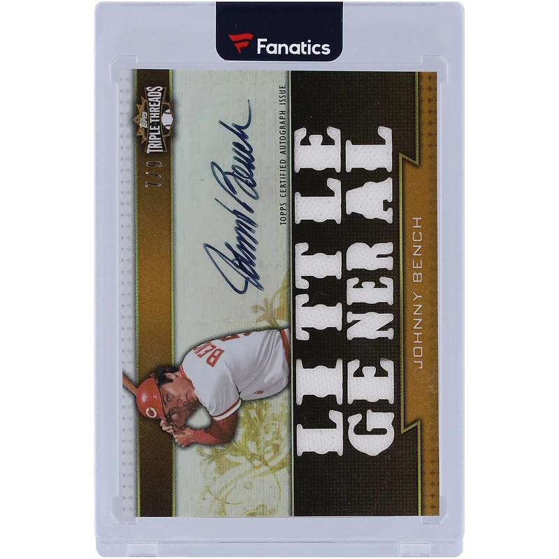 Carte relique dédicacée 2011 Topps Triple Threads utilisée par Johnny Bench Cincinnati Reds #TTAR-156 #7/9