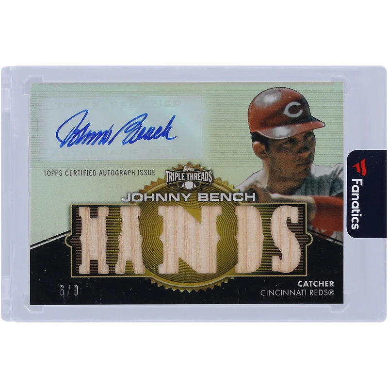 Carte relique autographiée par Johnny Bench des Cincinnati Reds 2012 Topps Triple Threads utilisée en jeu #TTAR-241 #6/9