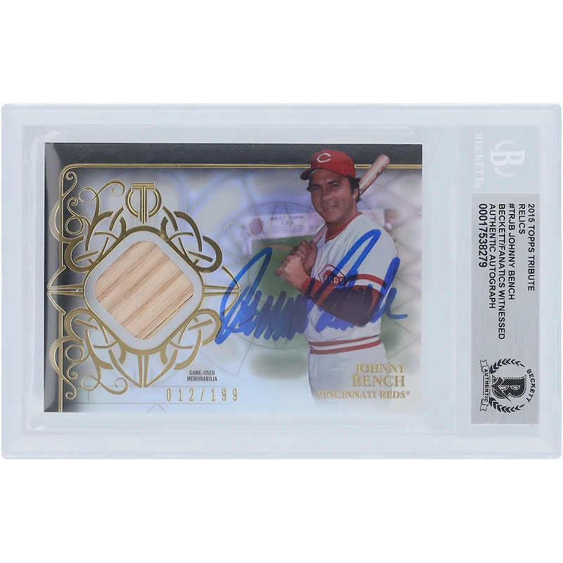 Johnny Bench Cincinnati Reds Autographed 2015 Topps Tribute Bat Relic #TR-JB #/199 Beckett Fanatics Witnessed Authenticated Card