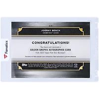 Johnny Bench Cincinnati Reds Autographed 2022 Topps Five Star Golden Graphs #GG-JB #14/30 Card