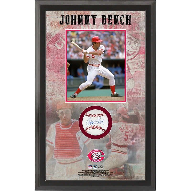 Boîte à ombre de baseball autographiée par Johnny Bench des Cincinnati Reds