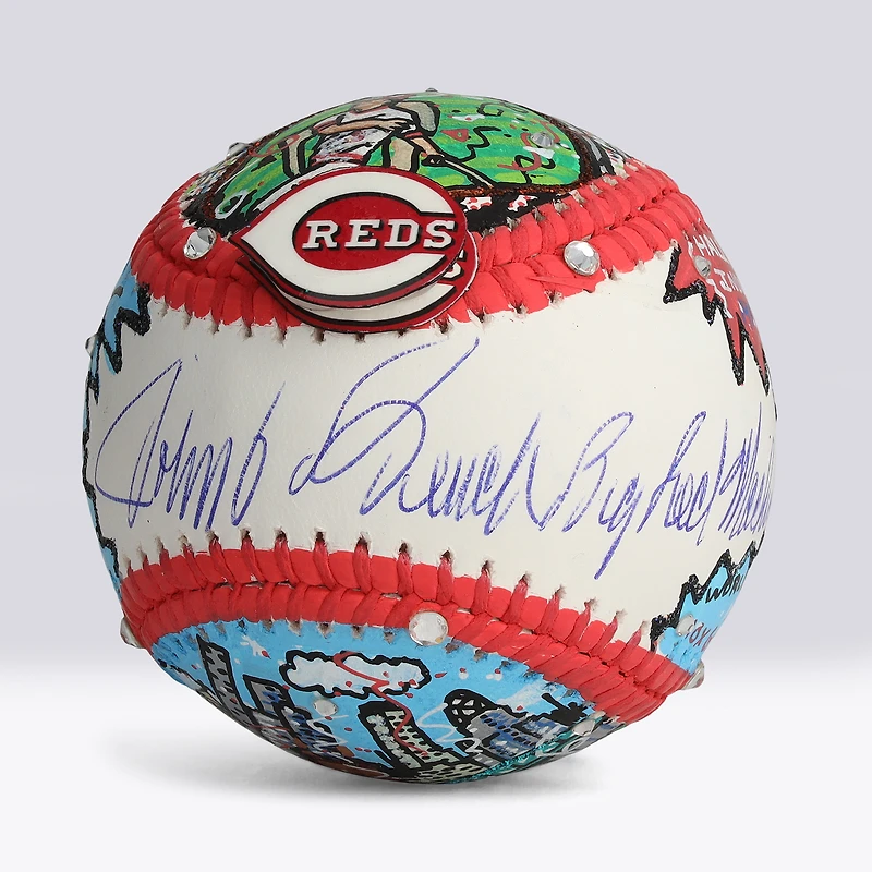Johnny Bench Cincinnati Reds Autographed Baseball with "Big Red Machine" Inscription - Art by Charles Fazzino - NF70445464