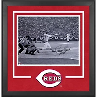 Johnny Bench Cincinnati Reds Autographed Deluxe Framed 16" x 20" Black & White Hitting Photograph with "HOF 89" Inscription
