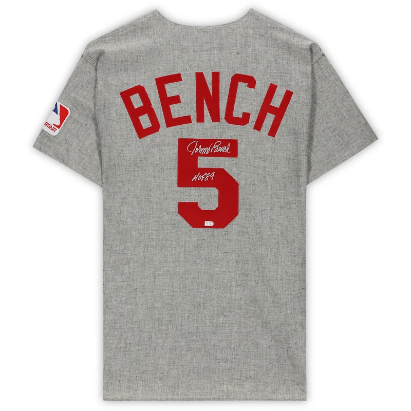 Johnny Bench Cincinnati Reds Autographed Grey Mitchell & Ness Authentic 1969 Jersey with "HOF 89" Inscription