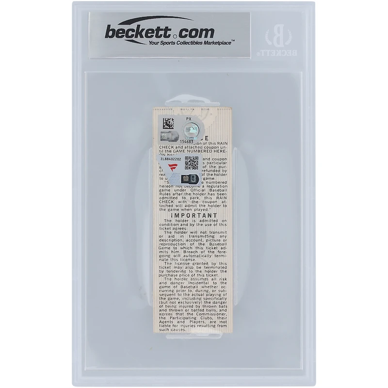 Johnny Bench Cincinnati Reds NLCS Game 3 Beckett Fanatics Witnessed Authentifié 8/10 Ticket du 12 octobre 1976