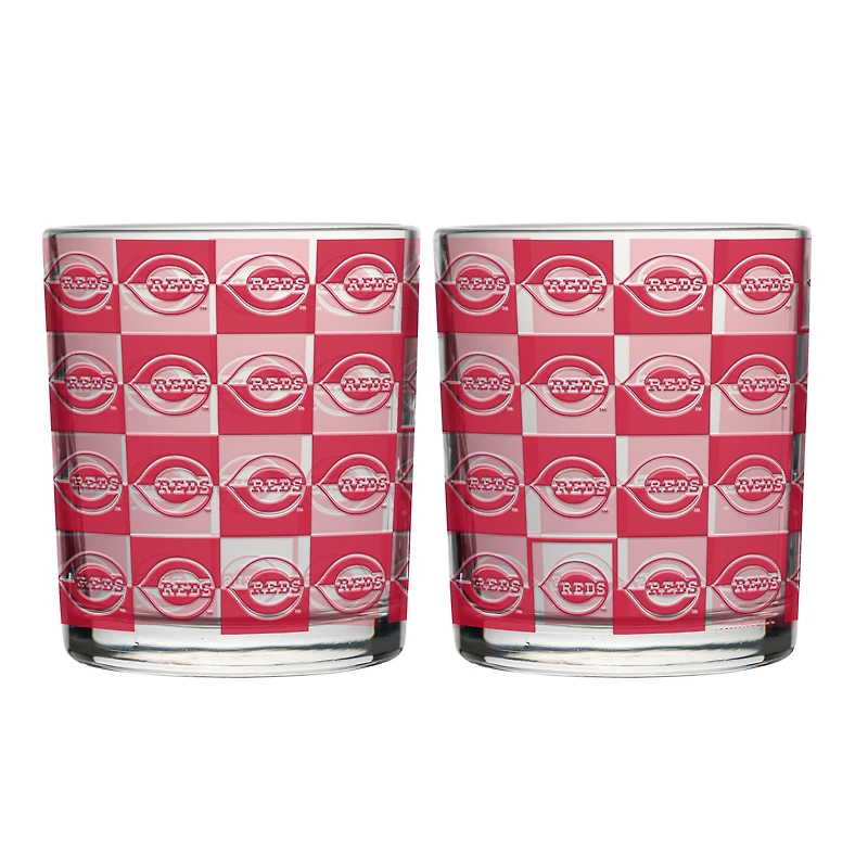 Logo Brands Cincinnati Reds Two-Pack 12oz. Gridiron Stained Rocks Glass Set