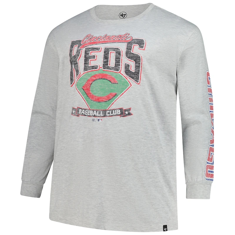 T-shirt à manches longues Franklin gris vieilli pour homme, modèle Big & Tall, des Reds de Cincinnati, '47