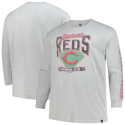Men's '47 Gray Cincinnati Reds Big & Tall Distressed Franklin Long Sleeve T-Shirt