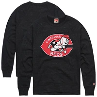 Men's Homage  Charcoal Cincinnati Reds Retro Tri-Blend Pullover Sweatshirt