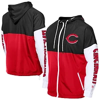 Men's New Era  Red/Black Cincinnati Reds Color Block Full-Zip Hoodie Windbreaker